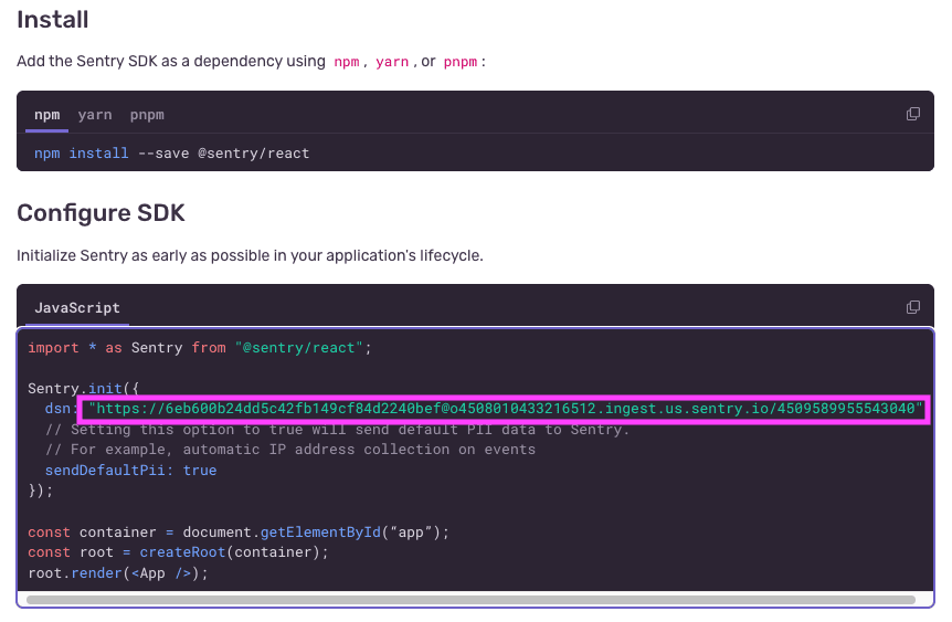 DSN in code snippet